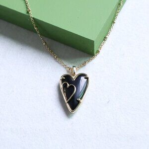 Alicia Bonnie Iris Arrow Heart Black Opaque Glass Pendant Necklace / Gold